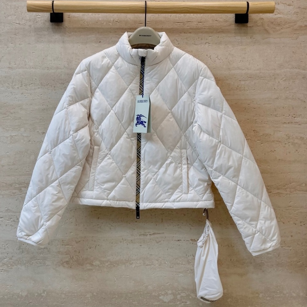 Burberry White Quilted Diamond Cropped Puffer Jacket